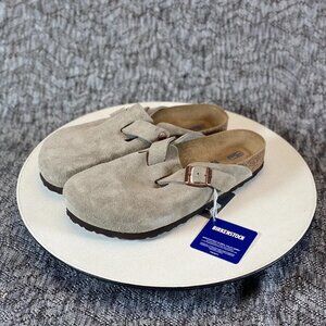 Birkenstock Boston Clog Suede Sandal Taupe